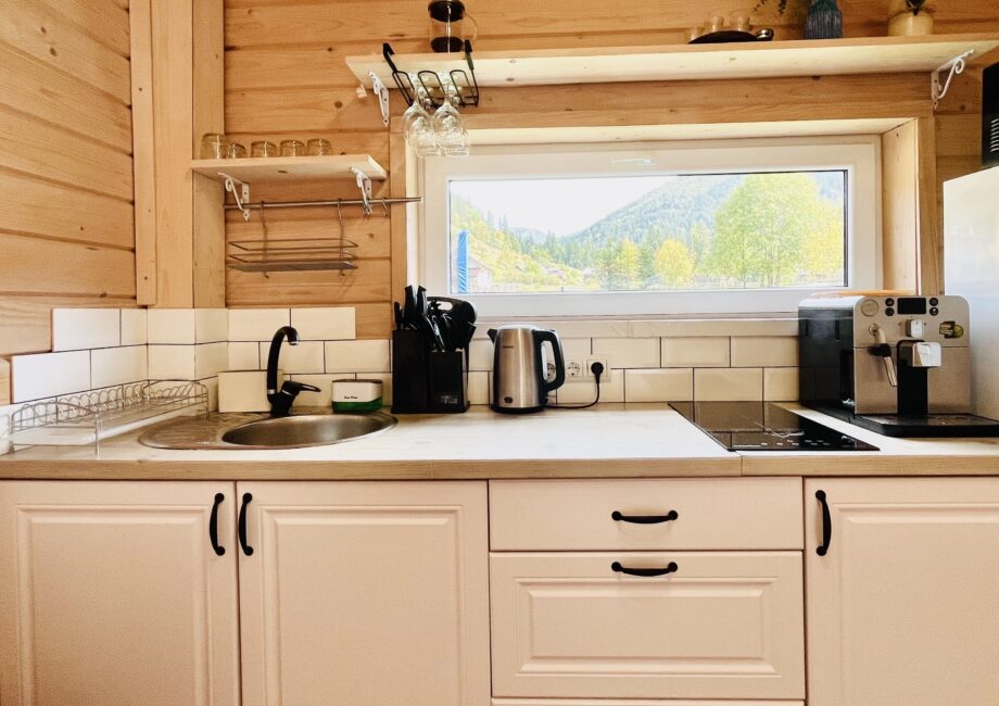 Кухня з сучасною технікою та дерев'яним інтер'єром